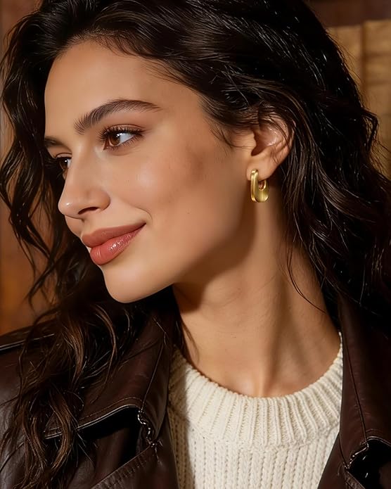 Gold Earrings for Women Trendy, Chunky Gold Huggie Stud Hoop Hypoallergenic Earrings, Jewelry Gifts for Best Friend