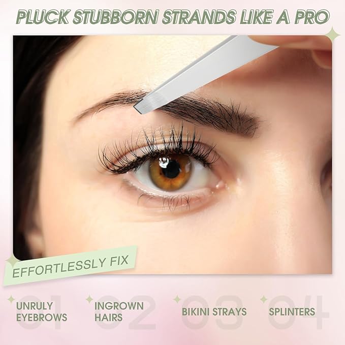 Mudder 12 Pcs Eyebrow Tweezers Set for Facial Hair Stainless Steel Slanted Tip Tweezers in Bulk for Men and Women (White)