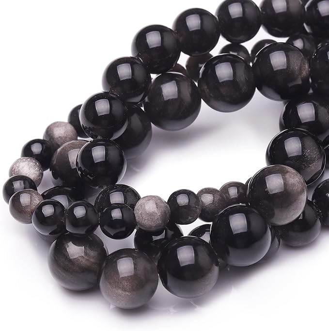 Natural Stone Beads for Jewelry Making,10mm Obsidian Polished Smooth Round Gemstone Beads for Bracelet Necklace 15 Inch