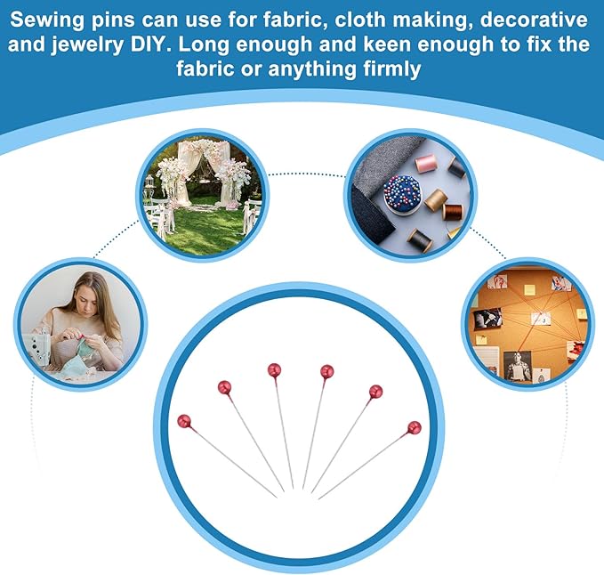 PATIKIL Sewing Pins, 600 Pcs 1.5 Inch Straight Pin with Plastic Pearlized Ball Head for Fabric, Decorative, Jewelry DIY, Craft and Sewing Project, Red