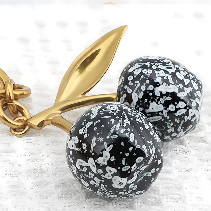 Cherry Keychain for Purse - Resin Alloy Silver Cherry Bag Charm，Cute Fruit Accessory for Women/Gift/Home/Car
