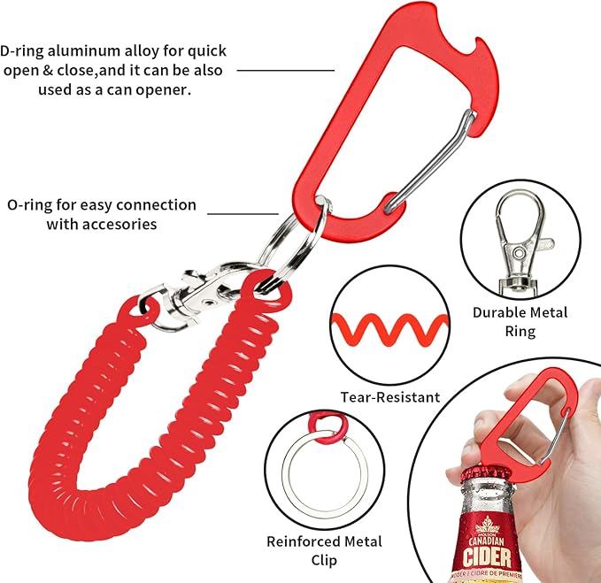 Phone Tether Lanyard Anti Theft Phone Strap with Carabiner Anti-Drop Outdoor Skiing Hiking Cycling Fishing Climbing fit iPhone and Most Cell Phones (Black+Red)