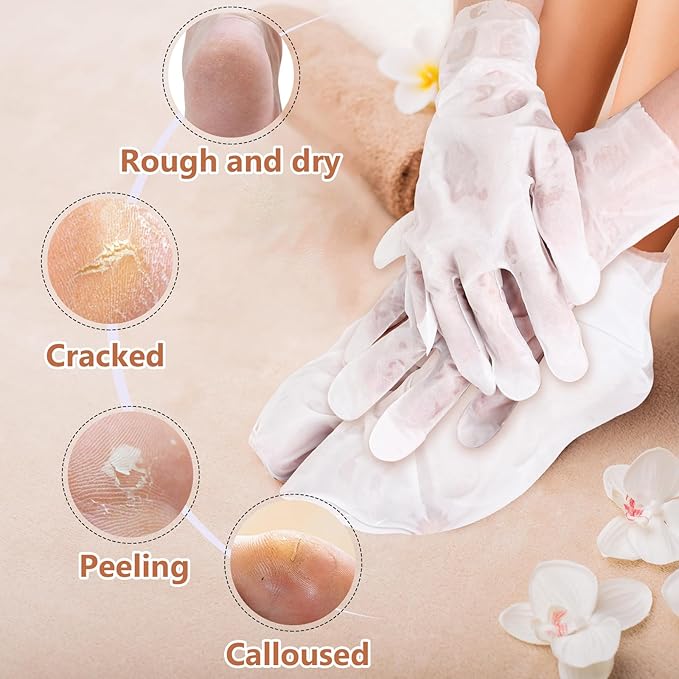 TEAWOO 18 Pairs Moisturizing Hand & Foot Masks with Honey, Milk, Vitamin E & Glycerin, Intensely Hydrating Foot Mask for Dry Cracked Feet, Moisturizing Socks for Cracked Heel Treatment
