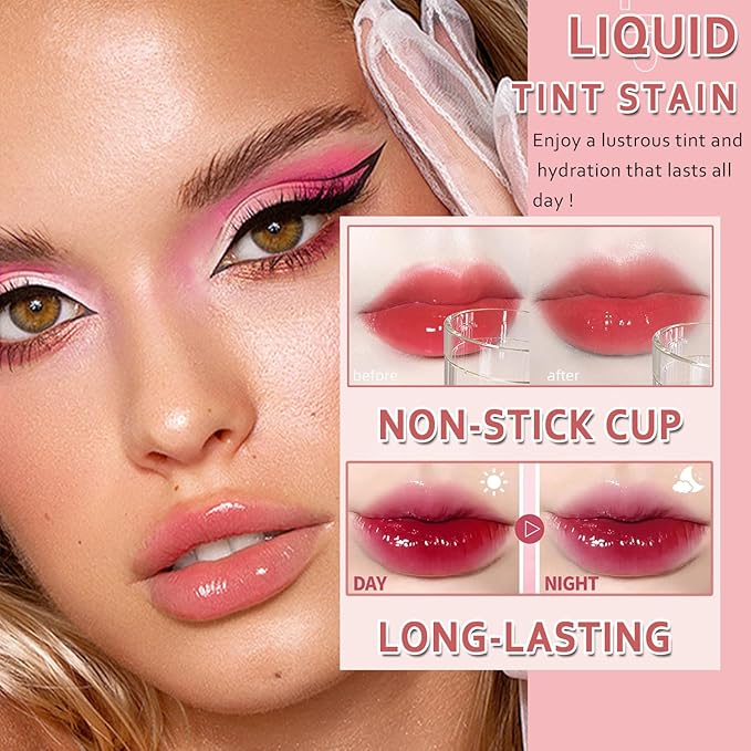 Miniling 6 Colors Liquid Tint Stain,Korean Lip Gloss Moisturizing Natural,Multi-Use Lip and Cheek Tint Stain,Long-Lasting & Non-Stick Cup,Cute Stuff,Vivid Color