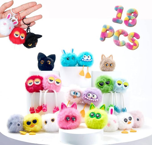18 PCs Kids Keychains - Keychain Cute for Birthday Goodie Bags Stuffers Keychain Valentines Day Gifts for Kids Classroom Prizes Elementary Carnival Prizes in Bulk Class Prizes Backpack Treasure Box