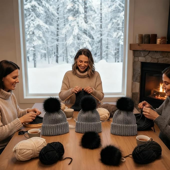 Tatuo 16 Pcs Faux Fur Pom Poms for Hat 4 Inches Large Fluffy Pom Balls for Crafts Knitting Beanies Shoes Scarves Bag Pompoms Keychain Charms Winter DIY Accessories (Black)