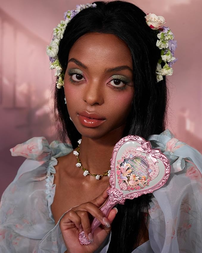 Flower Knows Midsummer Fairytales Hand Mirror,Vintage Heart Handheld Mirror,Fancy & Pretty Princess Handheld Mirror with Long Handle,Gift for Girls & Women(Tea Menthe)
