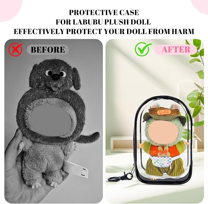 Large Clear Figure Display Bag with Keychain Case Blind Box Keychain Carrying Case, Portable Small Doll Storage Pouches PVC Bag (Black Standing)