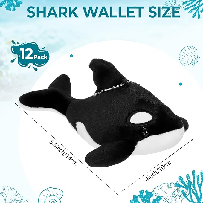 12 Pack Orca Plush Keychains Bag Charm Killer Whale Plush Keyring 5.5 Inches Stuffed Animal Keychains Gifts Backpack Purse Accessories