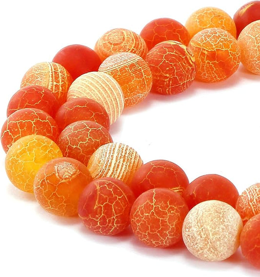 MJDCB Natural Orange Frosted Agate Round Stone Beads for Jewelry Making DIY Bracelets Necklaces (10mm)