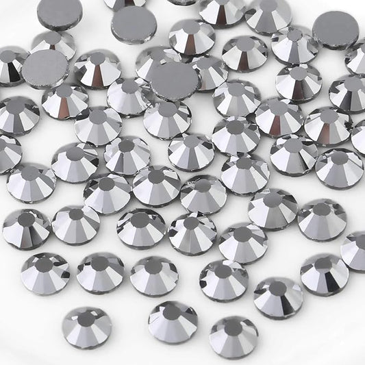 Beadsland Flat Back Crystal Rhinestones Round Gems for Nail Art and Craft Glue Fix, Silver Hematite, 3.0-3.2mm, SS12/1440pcs