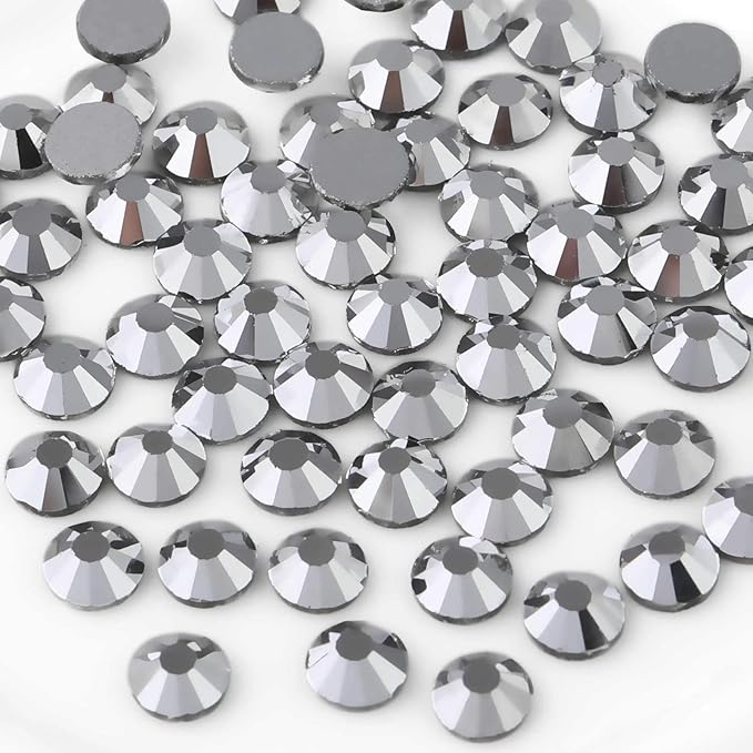 Beadsland Flat Back Crystal Rhinestones Round Gems for Nail Art and Craft Glue Fix, Silver Hematite, 3.8-4.0mm, SS16/1440pcs