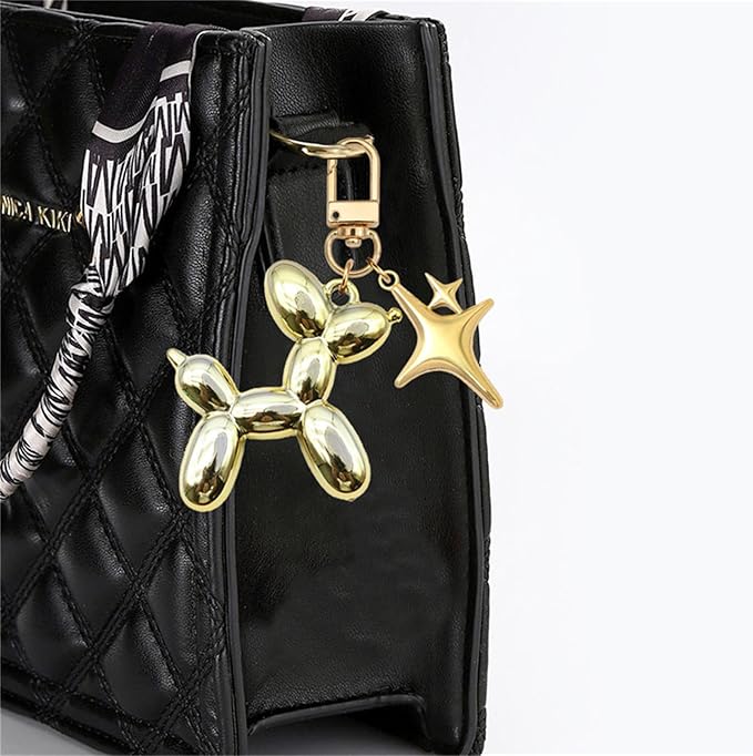 Dreuyet 2Pcs Jelly Balloon Dog Keychains Kawaii Cute Bag Purse Charms Key Chain with Bow Y2K Aesthetic Accessories