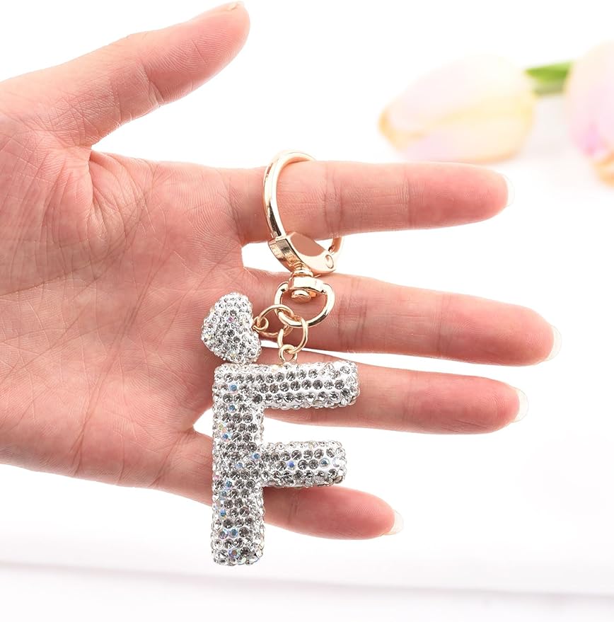 Initial Keychain for Women Girls,Bling Letter Key chain Initial with Heart,Pink Keychain Charms for Backpack Handbag