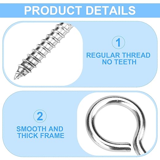 Aovchei 304 Stainless Steel Eye Screws - 9 Pcs 2.5" Heavy Duty Screw Hooks, Rust-Resistant Self Tapping for Wood, Cables & Artwork Hanging (Indoor/Outdoor)