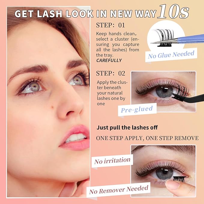 Tecxin-Mix Natural Lash Clusters Kit Extentions Korean Self Adhesive Clusters False Eyelashes Easy Appy,Press On Pre-glued Tech,No Glue,and No Sticky Residue,10-12mm 120 Pcs Gift for Women, Her, Wife