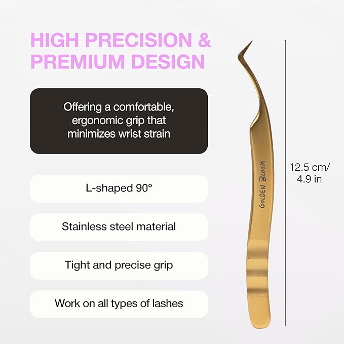 Curacoro Lash Tweezers for Eyelash Extensions – LashSmith 90° Eyelash Tweezer for Volume & Promade Fans