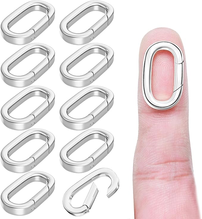 10Pcs Oval Clasp Carabiner Necklace Clasps and Closures, Spring Ring Clasp Pearl Necklace Enhancer Connector for Jewelry Bracelet Making
