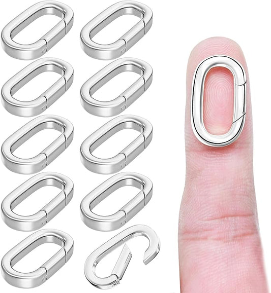 10Pcs Oval Clasp Carabiner Necklace Clasps and Closures, Spring Ring Clasp Pearl Necklace Enhancer Connector for Jewelry Bracelet Making