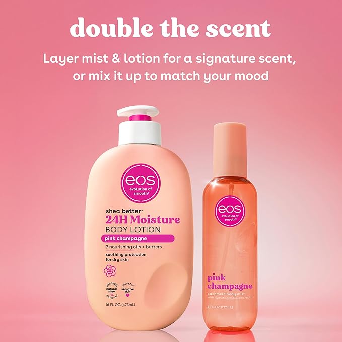 eos Cashmere Body Mist, Pink Champagne, Body Spray for Women, Hair Mist, Moisturizing, Hyaluronic Acid, Glycerin, Vegan, Cruelty-free, 6 fl oz