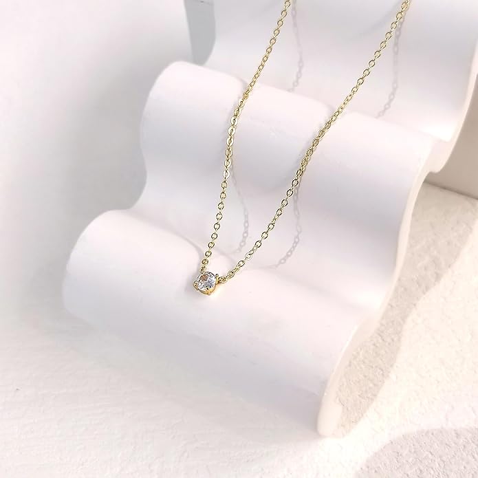 Luxval Diamond Pendant Gold Necklace for Women，Dainty 18k Gold Plated Choker Necklaces Simple Gold Jewelry Gifts for Women Girls