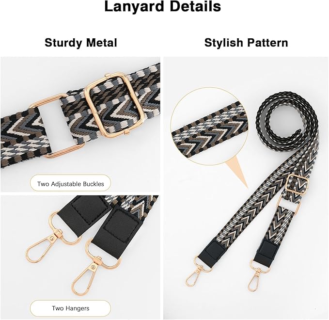 MoKo Universal Phone Lanyard, Braided Adjustable Cell Phone Crossbody Strap Detachable Women & Men Cellphone Lanyards Around The Neck with Patches for iPhone, Most Smartphones, Black & Gray