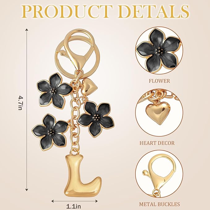 Snycler Bubble Initial Keychain Graceful Flower for bags car remote–A-Z Letter Charms for Women