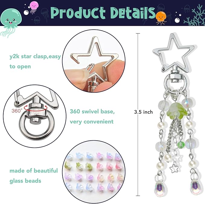 Agromusk Jellyfish Keychain,Cute Y2K Car Keychains for Women Girls Jellyfish Bag Charms Purse Accessories Star Jelly Decor