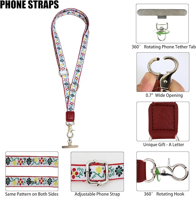 LEMEDE Wrist Keychain and Adjustable Phone Lanyard, Silver Hook Phone Crossbody Strap with 360° Rotating Phone Pads