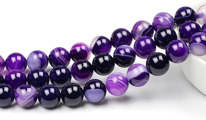 MJDCB Natural Stone Beads Purple Striped Agate Round Loose Beads for Jewelry Making DIY Bracelet Necklace (8mm)