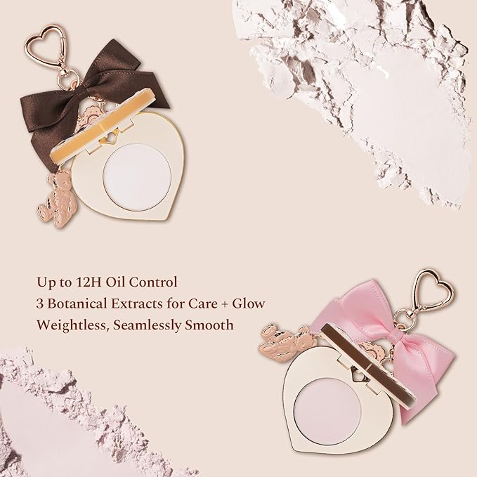 Flower Knows The Sweetie Bear Collection Setting Powder,Cute Bag Charms Purse Keychain,Makeup & Setting Compact and Puff Pressed Powder,Pore Blurring Backed,Gift for Women,0.09 Oz(01 Cocoa)