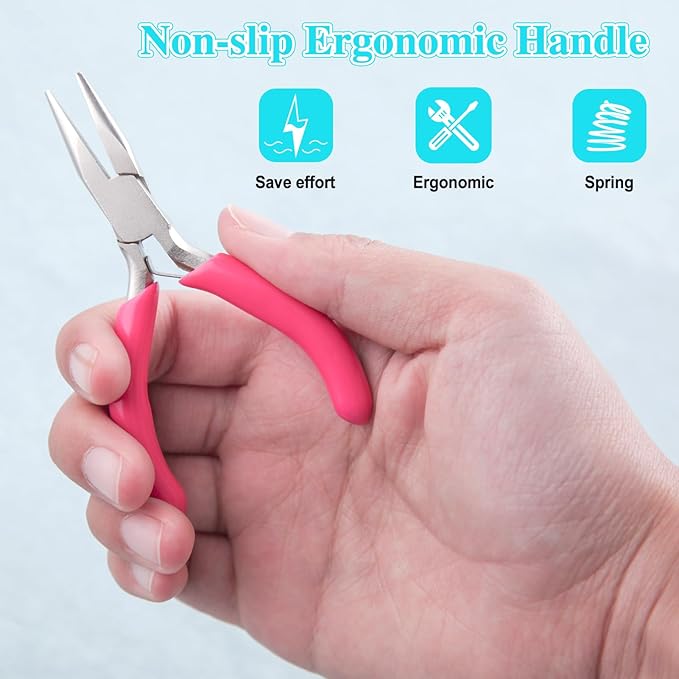 SPEEDWOX Mini Long Nose Pliers 3" Chain Nose With Pink PVC Handle for Jewelry Making, Wire Wrapping, Beading, DIY Craft and Hobby Supplies
