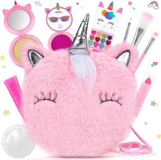 PERRYHOME Unicorn Cute Kids Makeup Set Washable Makeup Kit for Girl Gift with Mini Coin Purse - Real Cosmetic Non-Toxic Toddler Makeup Kit-Unicorn Toys for Girl - Birthday Unicorn Gift 3+（Pink）