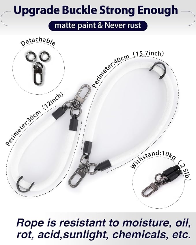 project-cb Hand Wrist Phone Strap,Phone Lanyard Patch ×2,Cell Phone Case Holder,Wristlet Strap for Key,AirPods,Camera (White, 12inch)