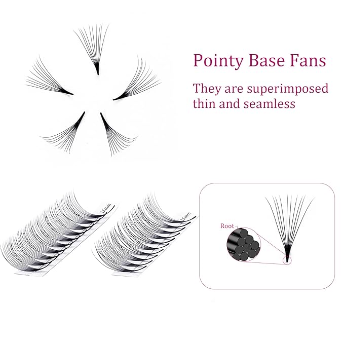 Lash Extension 10D Premade Volume Eyelash Extensions .05 .07 Thickness Premade Lash Fans Pointed Base Middle Stem Eyelash Extension Supplies(10D-0.07-D，Mix 15-20mm)