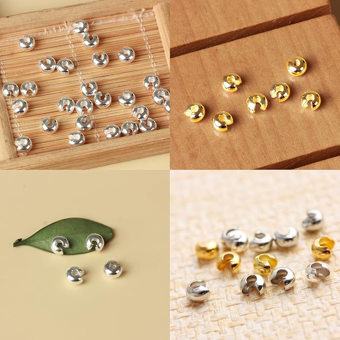 800 Pieces Crimp Bead Covers for Jewelry Making, 4mm Open Half Round Crimp Bead Knot Cover Small Beads for Jewelry Craft DIY（Gold and Sliver）