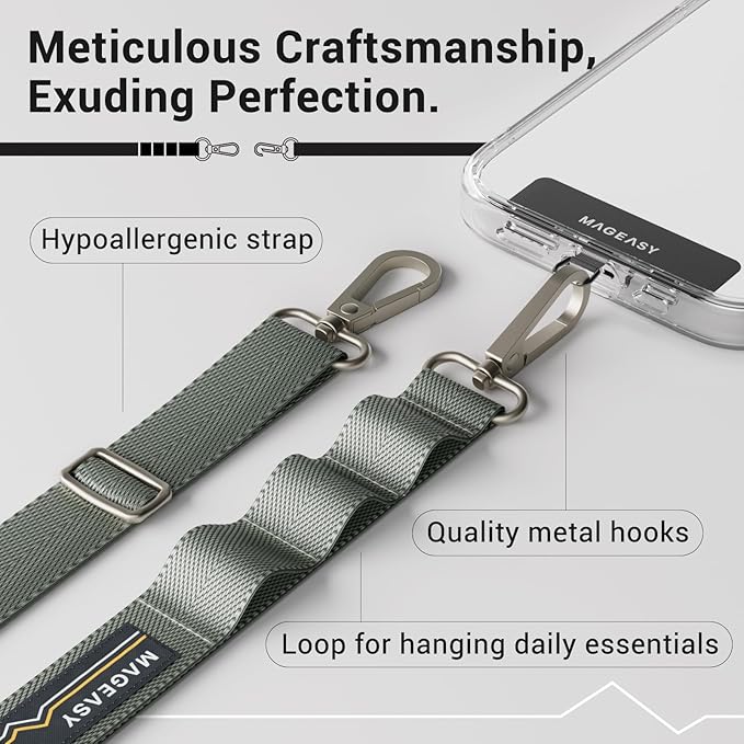 MAGEASY Universal Cell Phone Lanyard Crossbody - Anti-Theft Crossbody Phone Strap for iPhone 16 Pro Max & Most Smartphones, for Men & Women | 20mm (Misty Blue)
