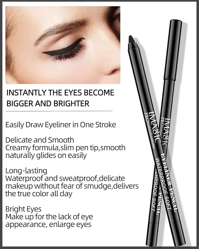 3 Pcs Matte Black Waterproof Smudge-proof Gel Eyeliner Pencil,Fade-Proof Eye Liner Water Line Pencil,Cat Eye/Smoky Eye Makeup Pen,Waterline Gel Eye Liner,Thanksgiving Makeup Gift Set for Women Girl