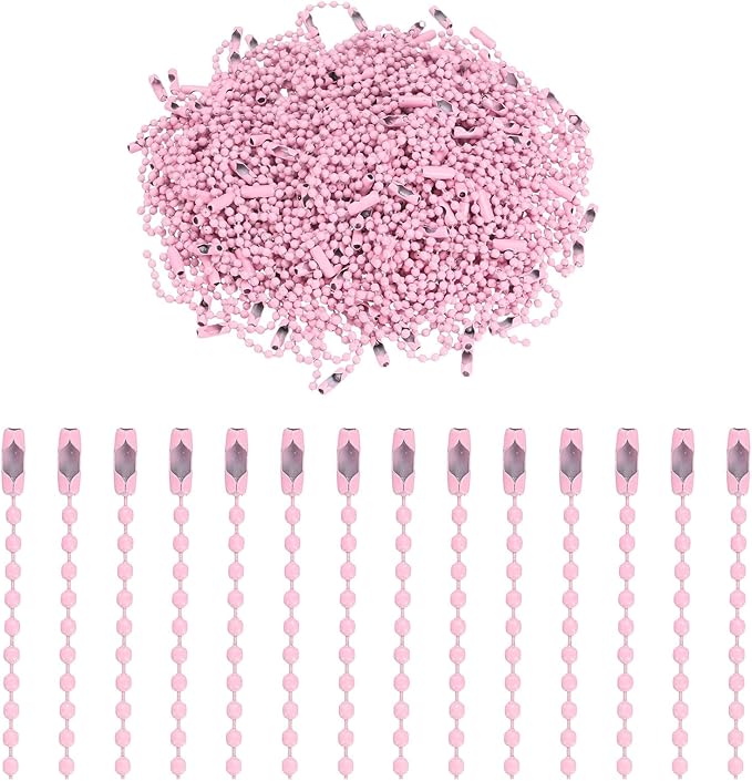 uxcell 220pcs Metal Ball Bead Chain, 100mm Long Bead Connector Clasp Dog Tag Hanging Chain for Key Chains Tags Craft Projects Jewelry Making, Light Pink