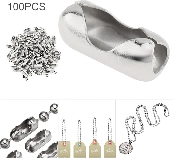 100 Pcs #10 (4.5mm) Ball Chain Connectors for Roman Blinds, Stainless Steel Beaded Chain Clasps for Vertical/Horizontal Blinds Pull Cord Repair, Keychains & DIY Crafts Accessories
