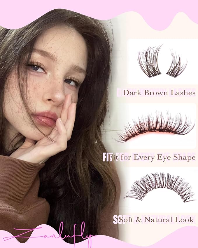 Brown Lash Clusters Cat Eye Lashes Light Volume Eyelash Clusters Dark Brown Lash Extension zanlufly Left & Right Cluster Eyelash Extensions Clear Band Cluster Lashes 10-16mm DIY Individual Lashes