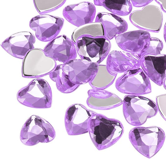 MECCANIXITY 40 Pcs Acrylic Heart Rhinestone 20mm Flat Back Plastic Gems Jewelry Stickers for Craft Bead Face Painting Costume Jewelry Making Mid Purple