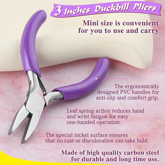 SPEEDWOX 3-Inch Duckbill Pliers - Mini Flat Nose Pliers with Smooth Jaws for Jewelry Making
