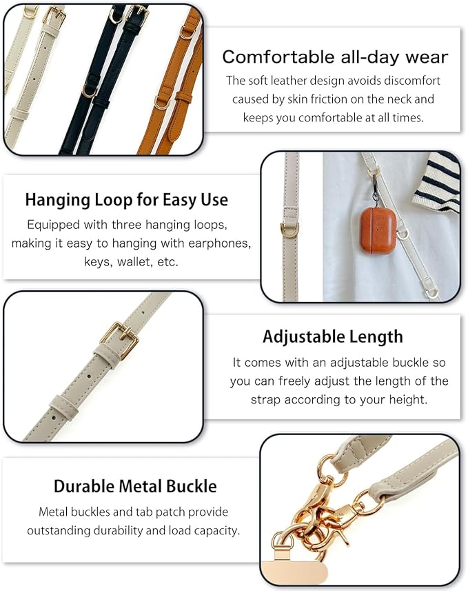 Phone Lanyard Crossbody with Hanging Loops, Clip and Go Strap for Phone with Zipper Wallet, Adjustable Elastic Phone Strap