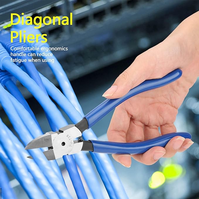 2PCS Blue Diagonal Flush Wire Cutting,7.1 Inch Diagonal Flush Wire Cutters,Portable Side Cutters Dikes Wire Cutters for Clean Cut Various Cables, TU-728