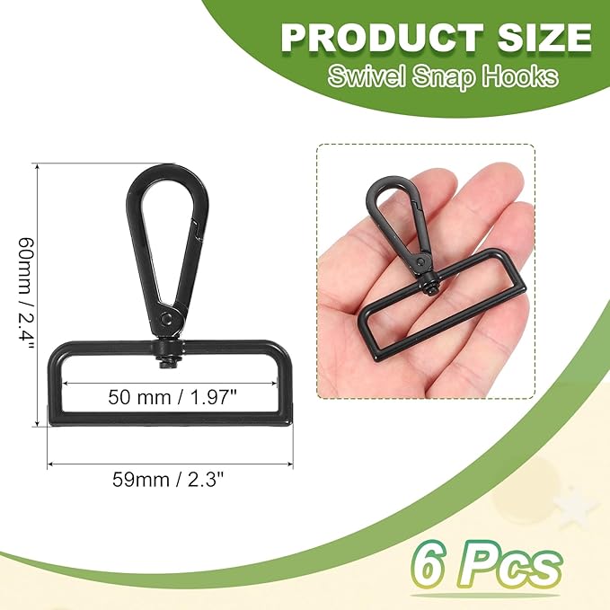 Swivel Snap Hooks, Metal D Ring Keychain Lanyard Clip Hook Lobster Clasp Claw Push Gate Clip - Fitting for(Purse Making - Sewing - DIY Crafts) 6 Pcs & 2" & Electrophoretic Black