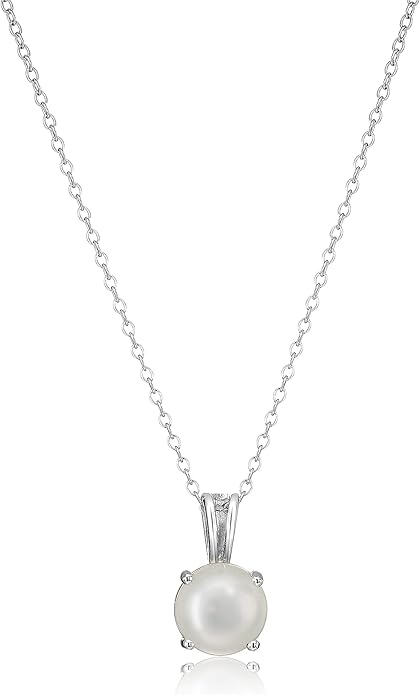 Amazon Essentials Sterling Silver Round Cut Birthstone Pendant Necklace 18"