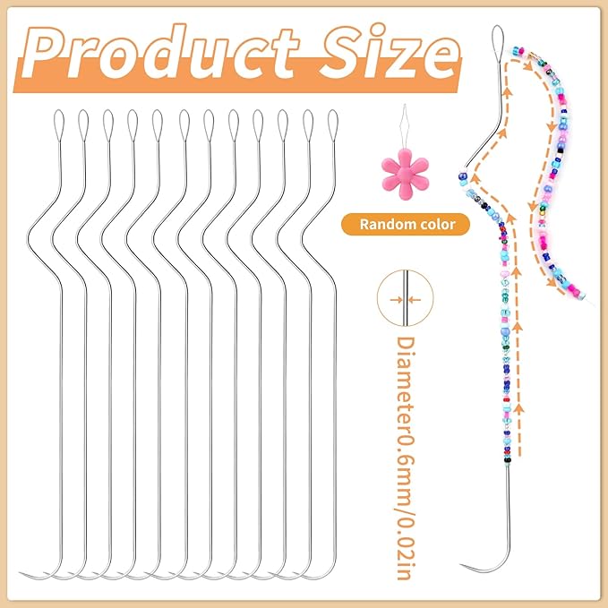 GarfxG 12 PCS Bead Spinner Needles 7.48 Inches Big Eye Curved Seed Beading Needles, Stainless Beading Needles for Bracelet Necklace Jewelry Making (Ergonomic Arc Design)