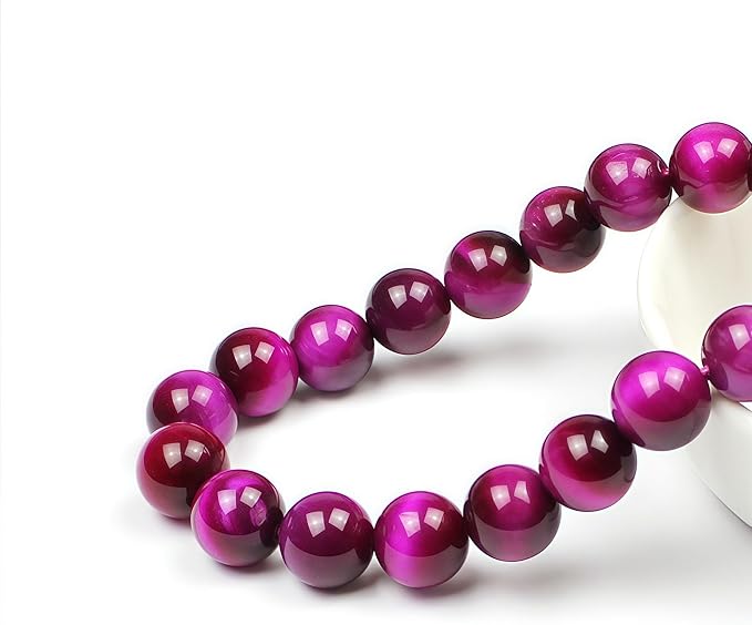 MJDCB Stone Beads 8mm 43pcs Round Rose Red Tiger's Eye Loose Gemstone Bead Charms for Jewelry Making Bracelet Necklace Earring Pendant