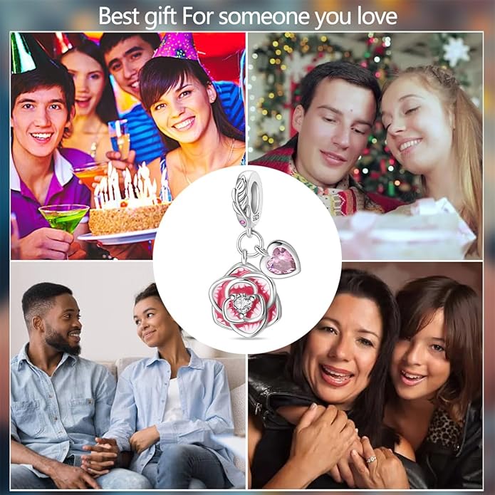 HONGRUI 925 Sterling Silver Charm for Bracelets Necklace Fashion Heart Bow Flower Family Butterfly Pendant Bead Charm for Women Festival jewelry gifts